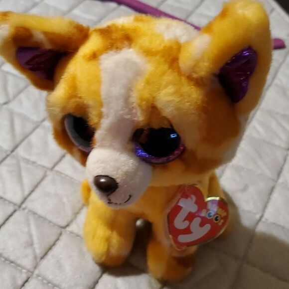 Ty Beanie Chihuahua Pablo Puppy Dog Orange Purple Glitter Eyes Tags - Picture 1 of 6